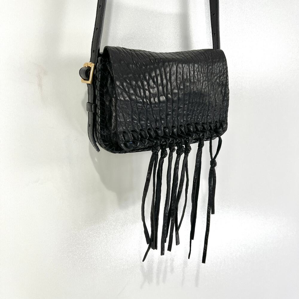 Brian Atwood Acolby Crossbody Large Bubble Grain Leather Fringe